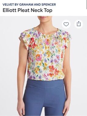 Velvet by Graham & Spencer Floral Pleat Neck Blouse - White Multi